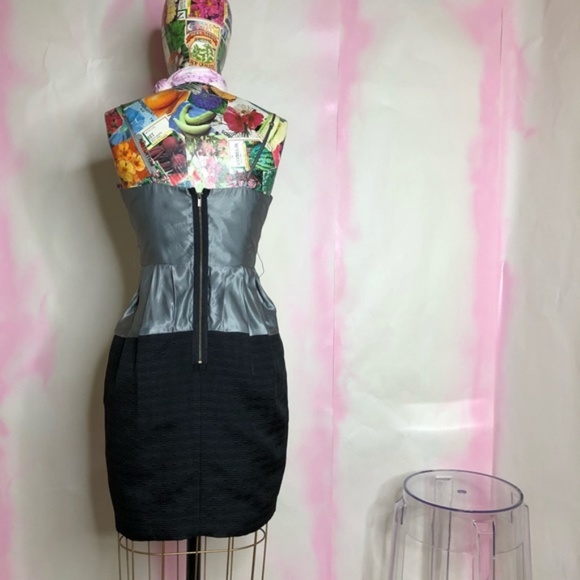 BCBGMaxAzria Embossed Cocktail Dress LBD Jacquard - Picture 3 of 6